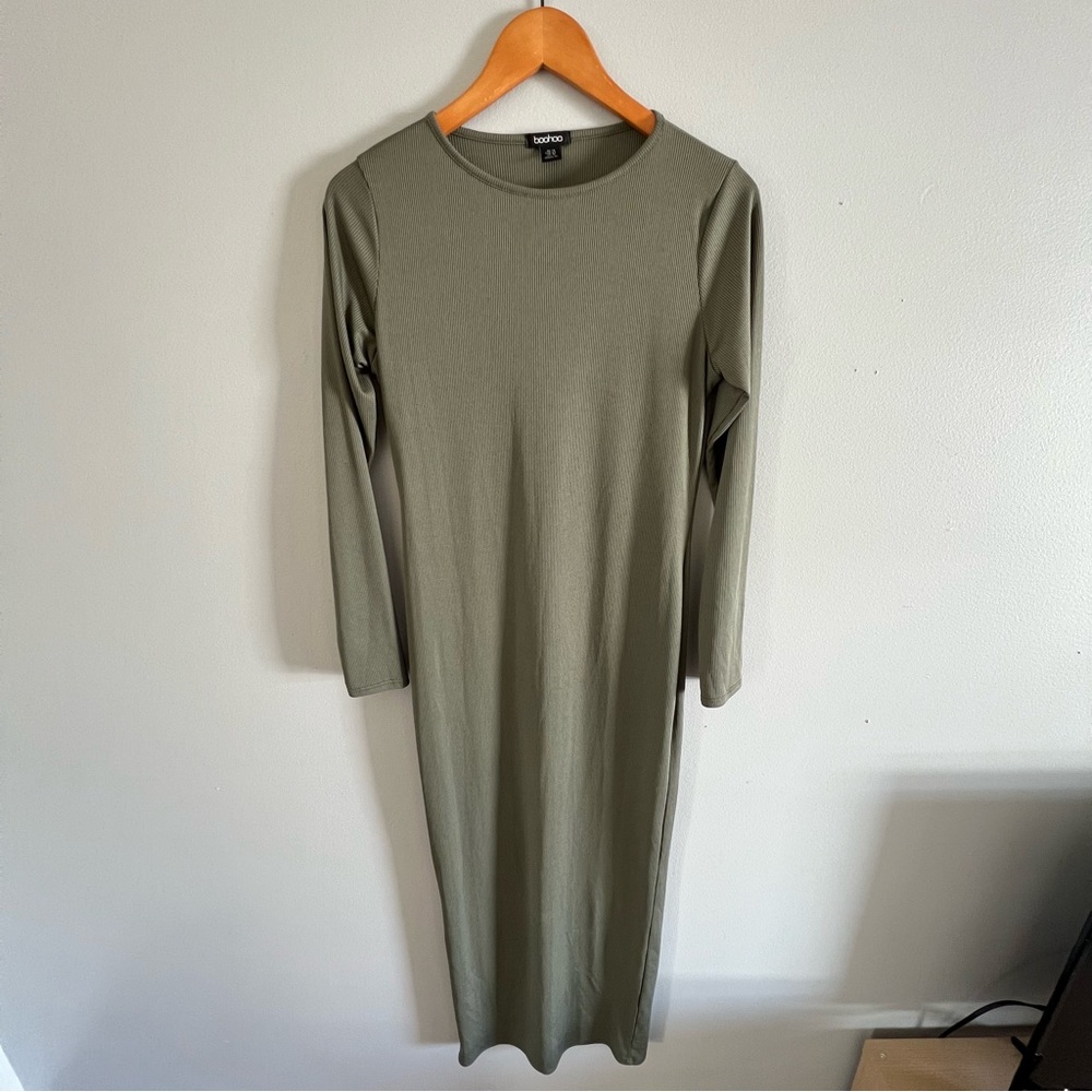 Boohoo Green BodyCon Ribbed Maxi Dress Size 10